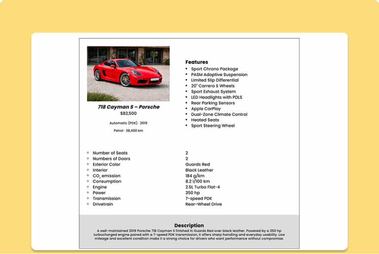 Car Display Table Template